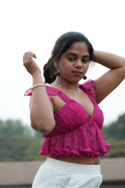 V-Neck Frill Sleeve Top