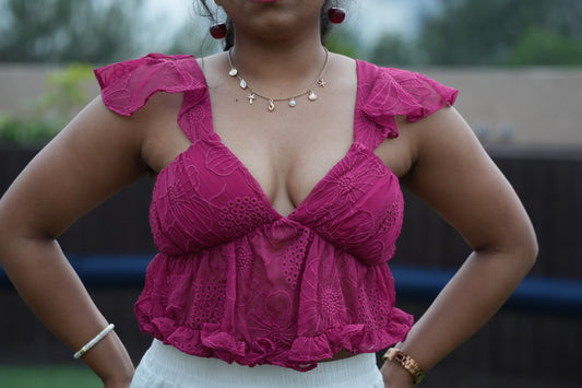 V-Neck Frill Sleeve Top